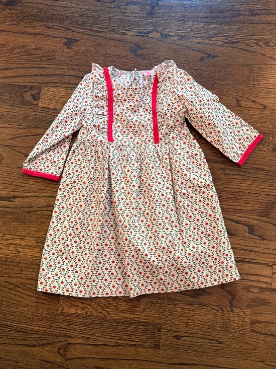 Bisby Other - Girls Cream Floral Long-Sleeve Dress with Pink Trim